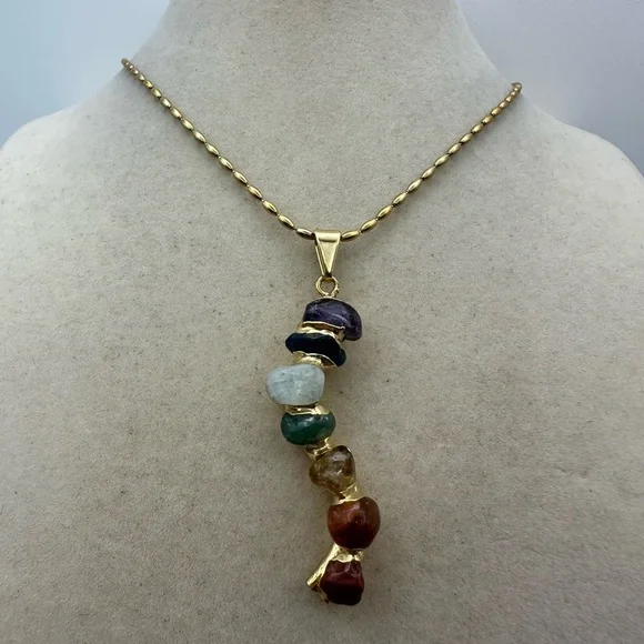 Gold Plated Chakra Pendant Necklace on Bead Chain - Picture 6 of 8